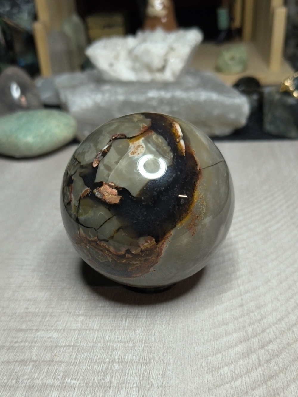 #45 UV Reactive Volcano Agate Sphere | 71mm 1lb Glowing Crystal Ball